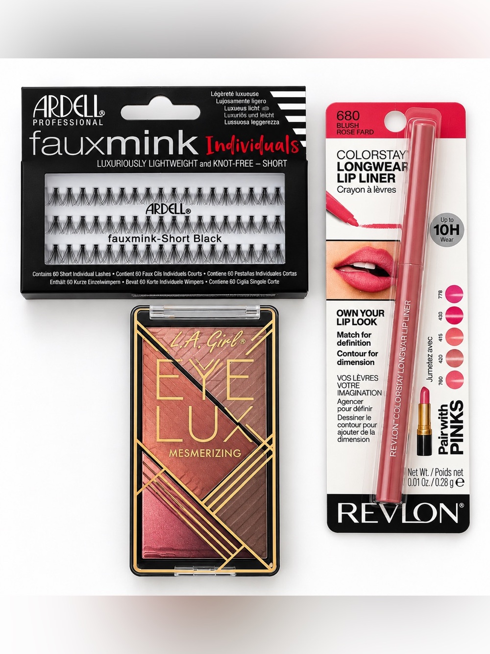 Ardell Faux Mink Lashes, Revlon Lip Liner & L.A. Girl Eye Lux